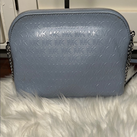 Michael Kors Light Blue Jet Set Travel Medium Signature Logo Dome Crossbody Bag - Picture 3 of 17